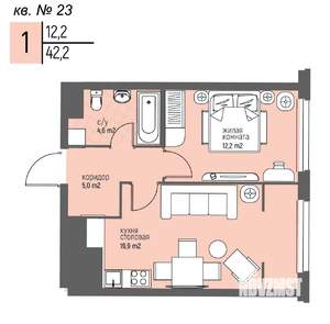 1-к квартира, вторичка, 42м2, 3/25 этаж