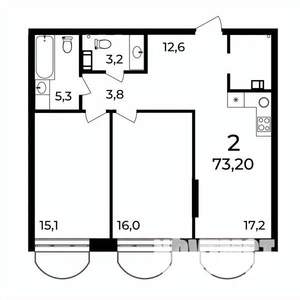 2-к квартира, вторичка, 73м2, 4/9 этаж