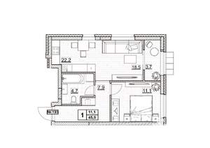 1-к квартира, вторичка, 46м2, 24/24 этаж