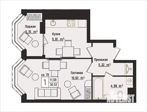 1-к квартира, вторичка, 42м2, 10/15 этаж