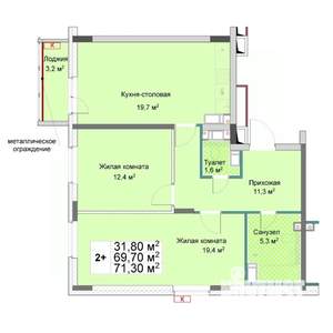 2-к квартира, вторичка, 71м2, 10/12 этаж