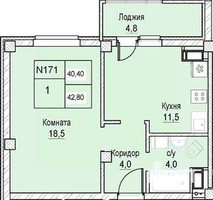 1-к квартира, вторичка, 40м2, 6/12 этаж