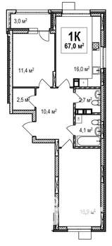 2-к квартира, строящийся дом, 67м2, 15/18 этаж