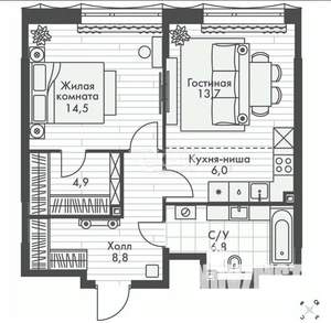 2-к квартира, вторичка, 55м2, 3/20 этаж