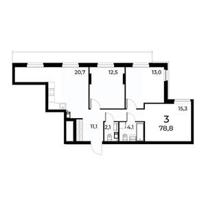 3-к квартира, вторичка, 79м2, 6/15 этаж