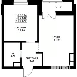 1-к квартира, строящийся дом, 40м2, 8/24 этаж