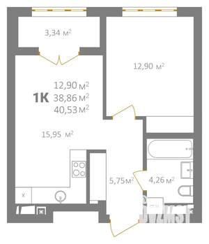 1-к квартира, вторичка, 41м2, 3/18 этаж