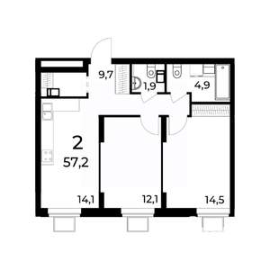 2-к квартира, вторичка, 58м2, 2/15 этаж