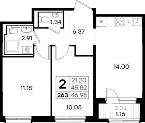 2-к квартира, вторичка, 47м2, 5/9 этаж