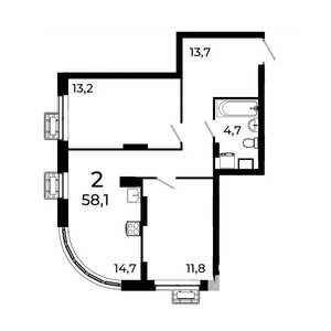 2-к квартира, вторичка, 58м2, 9/19 этаж