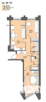 2-к квартира, вторичка, 74м2, 2/25 этаж