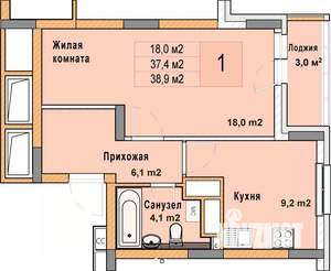 1-к квартира, вторичка, 39м2, 21/25 этаж