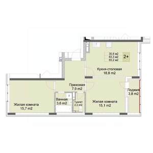 2-к квартира, строящийся дом, 65м2, 10/10 этаж