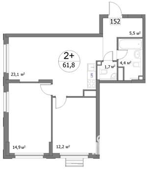 2-к квартира, вторичка, 62м2, 19/22 этаж