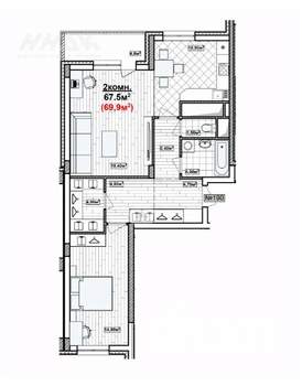 2-к квартира, вторичка, 70м2, 15/19 этаж