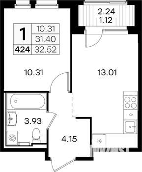 1-к квартира, вторичка, 33м2, 5/9 этаж