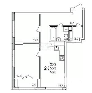 2-к квартира, вторичка, 57м2, 8/25 этаж