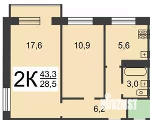 2-к квартира, вторичка, 43м2, 4/5 этаж