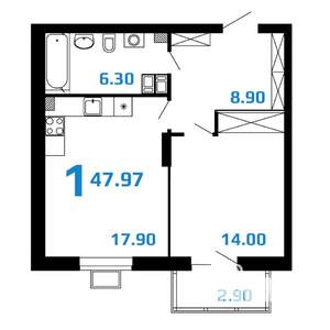 1-к квартира, вторичка, 48м2, 10/10 этаж