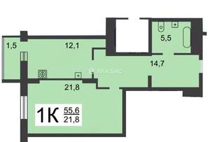 1-к квартира, вторичка, 56м2, 4/18 этаж