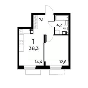1-к квартира, вторичка, 38м2, 10/15 этаж