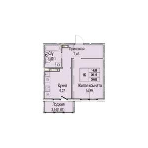 1-к квартира, вторичка, 38м2, 4/9 этаж