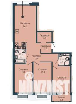 3-к квартира, строящийся дом, 99м2, 5/13 этаж