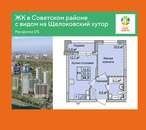 1-к квартира, вторичка, 34м2, 8/17 этаж