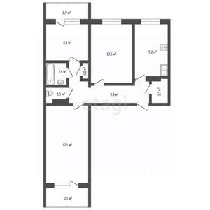 3-к квартира, вторичка, 64м2, 9/9 этаж