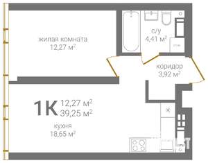 1-к квартира, строящийся дом, 39м2, 24/24 этаж