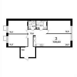 3-к квартира, вторичка, 109м2, 6/9 этаж