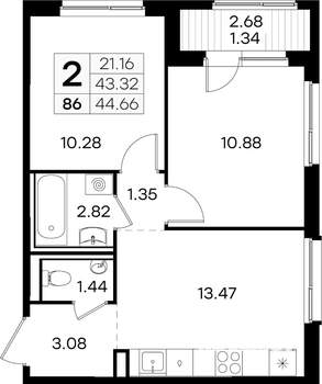 2-к квартира, вторичка, 45м2, 8/9 этаж