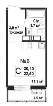 1-к квартира, вторичка, 20м2, 1/17 этаж