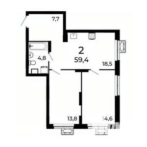 2-к квартира, вторичка, 59м2, 8/19 этаж