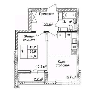 1-к квартира, вторичка, 38м2, 22/25 этаж