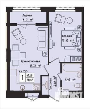 1-к квартира, вторичка, 42м2, 13/15 этаж