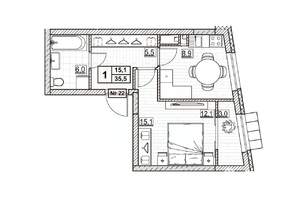 1-к квартира, вторичка, 36м2, 4/24 этаж