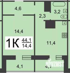 1-к квартира, вторичка, 44м2, 10/17 этаж