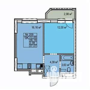 1-к квартира, строящийся дом, 37м2, 10/17 этаж