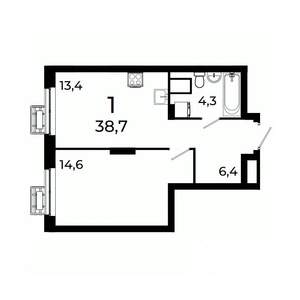 1-к квартира, вторичка, 39м2, 3/19 этаж