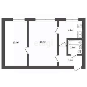 2-к квартира, вторичка, 37м2, 1/3 этаж