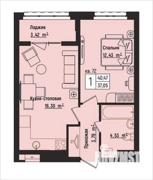 1-к квартира, вторичка, 40м2, 9/15 этаж