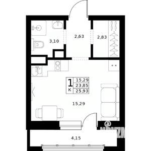 Студия квартира, вторичка, 26м2, 2/24 этаж