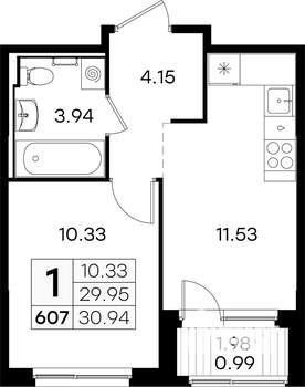 1-к квартира, вторичка, 31м2, 1/9 этаж