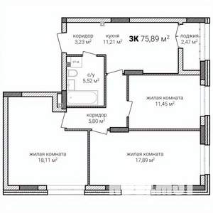 3-к квартира, строящийся дом, 73м2, 1/15 этаж