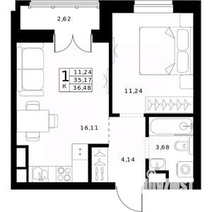 1-к квартира, строящийся дом, 36м2, 12/24 этаж