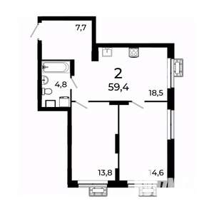 2-к квартира, вторичка, 59м2, 7/19 этаж