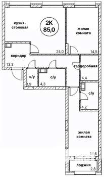 2-к квартира, вторичка, 85м2, 12/13 этаж