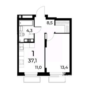 1-к квартира, вторичка, 37м2, 10/15 этаж