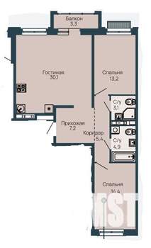2-к квартира, строящийся дом, 79м2, 8/13 этаж